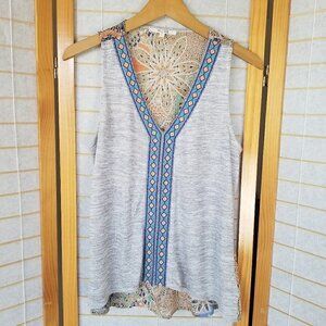 Miss Me Tank Top Shirt Size Small Boho Peasant Tunic Rope Beads Geometric EUC